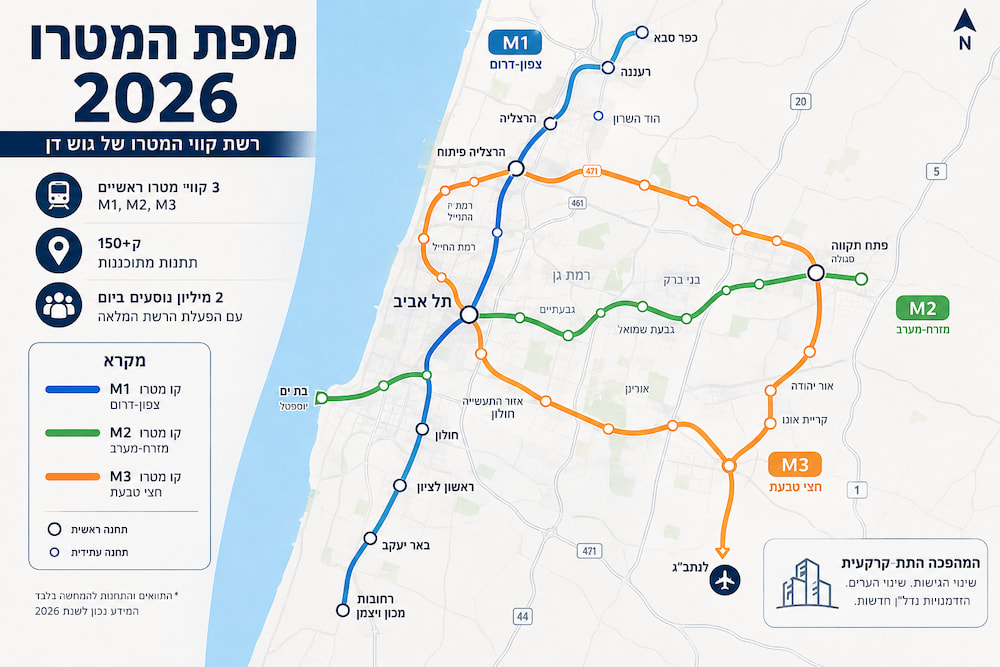 מפת המטרו 2026: מתחמי התעסוקה ואזורי הנדל"ן שיזנקו בגוש דן